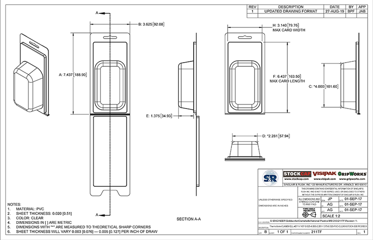 211TF - Stock Clamshell Packaging Technical Drawing