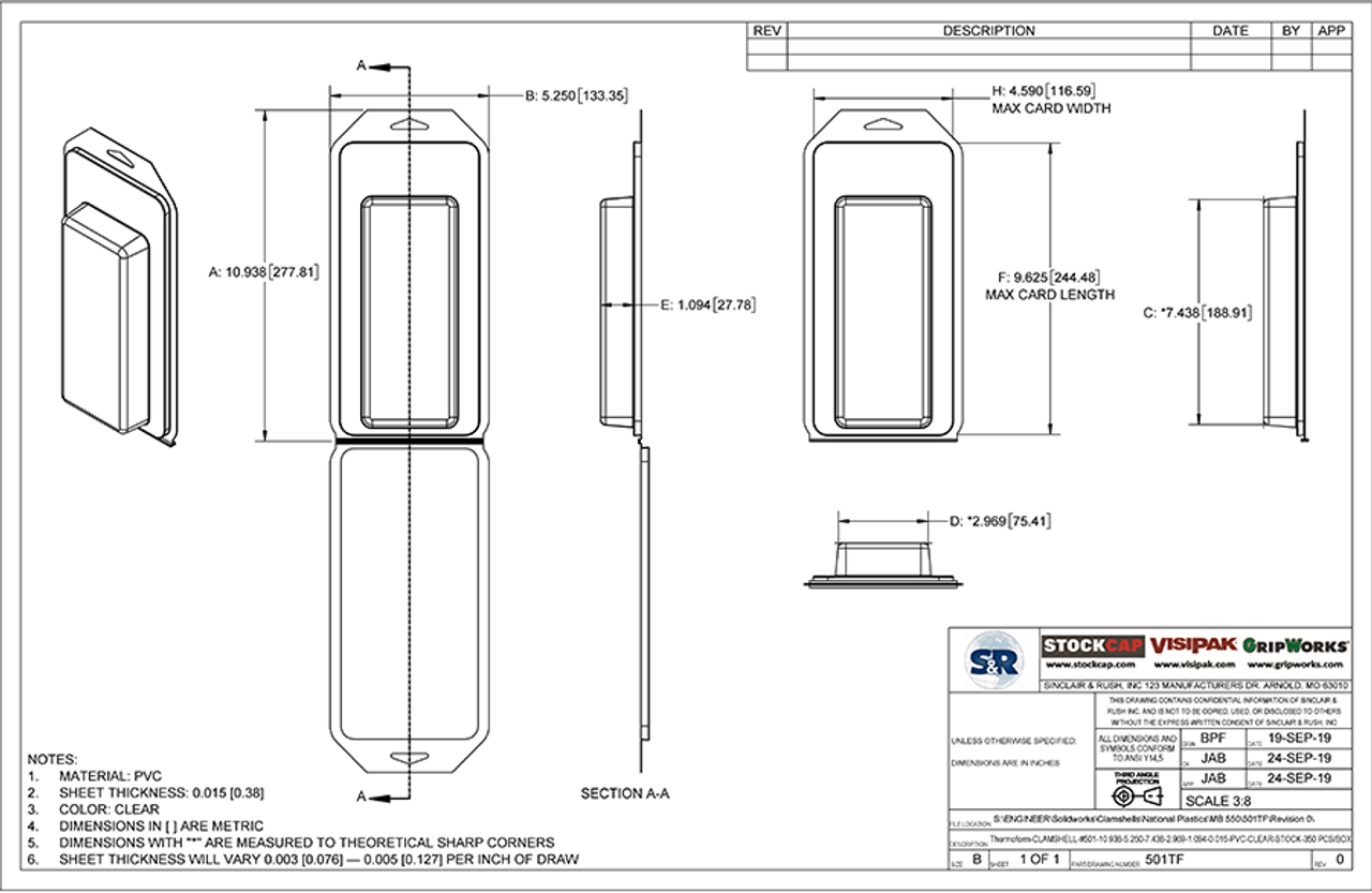 501TF - Stock Clamshell Packaging Technical Drawing