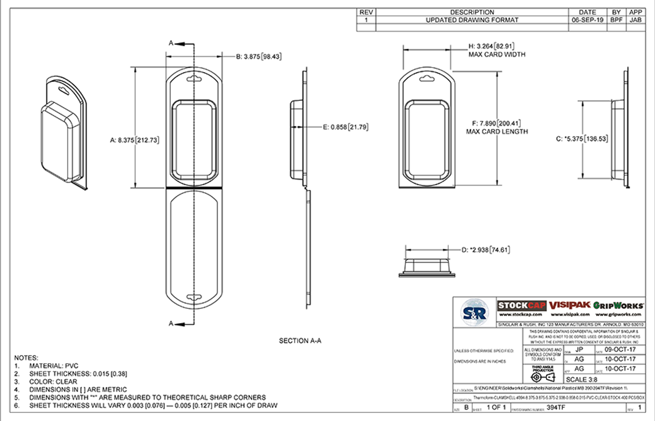 394TF - Stock Clamshell Packaging Technical Drawing
